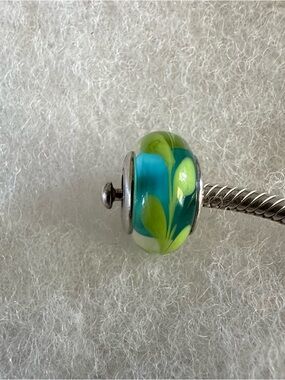 Pandora Murano Green and Teal Glass Flower Bead Charm